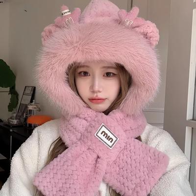Hat New Autumn and Winter Scarf All In One Hooded Cute Longbao Thickened Warm Hat Cycling Ear Protection Hat