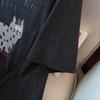 2026 Spring Women's Plus Size Thick Cotton Cat Print Short Sleeve Top