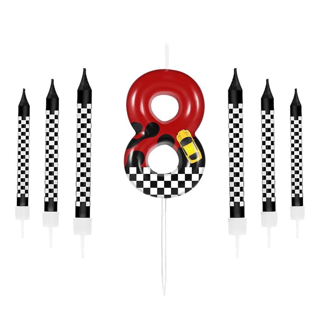 7pcs Red Blue Spider 8th Birthday Number Candles, Number 0-9 Candle Cake Topper Decorations for Spider Cartoon Themed Parties