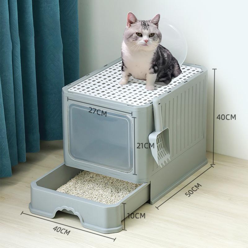 Cat Litter Box Large Enclosed With Lid And Scoop Foldable Design Top Exit Front Entry Odor Control Kitty Toilet Tray