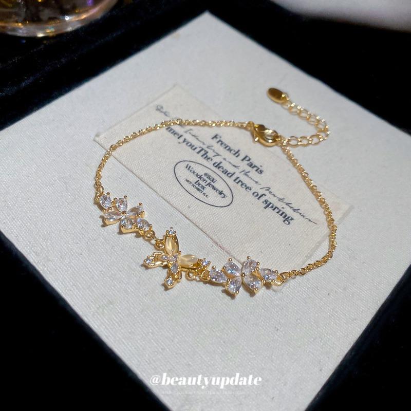 K real gold electroplated zircon flower butterfly bracelet light luxury high-end exquisite bracelet fashion versatile jewelry women