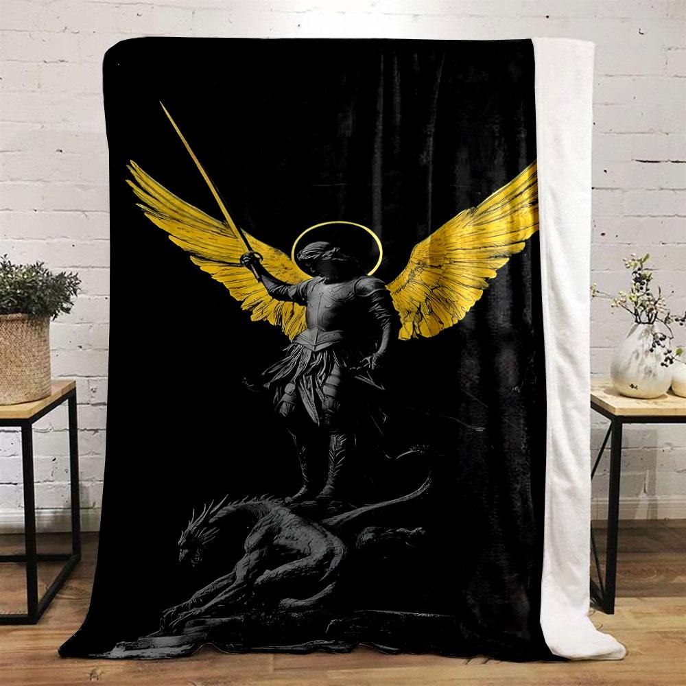 Angel Winged Warrior Dragon Print Blanket Printed Blanket for Living Room Bed Couch lunch break Soft Cozy Blanket for Friend's festival Gift