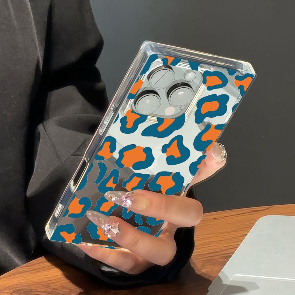 Clear Square Back Tube Case Protection For iPhone 16 ProMax 11 14 Pro Max 13 12 15 Plus Anti-Oxygen,Leopard Pattern Casing