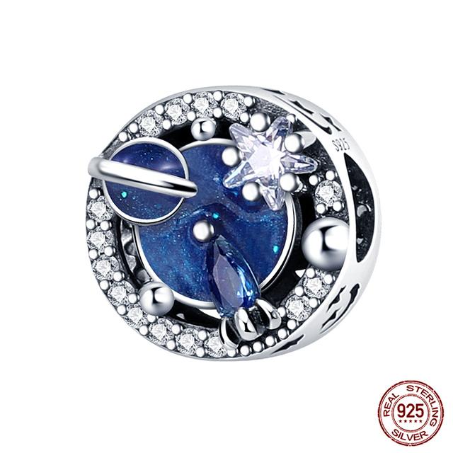 Fit moda 925 pulseiras originais 925 prata azul astronauta aeronaves encantos de viagem contas pingentes para mulheres moda jóias diy