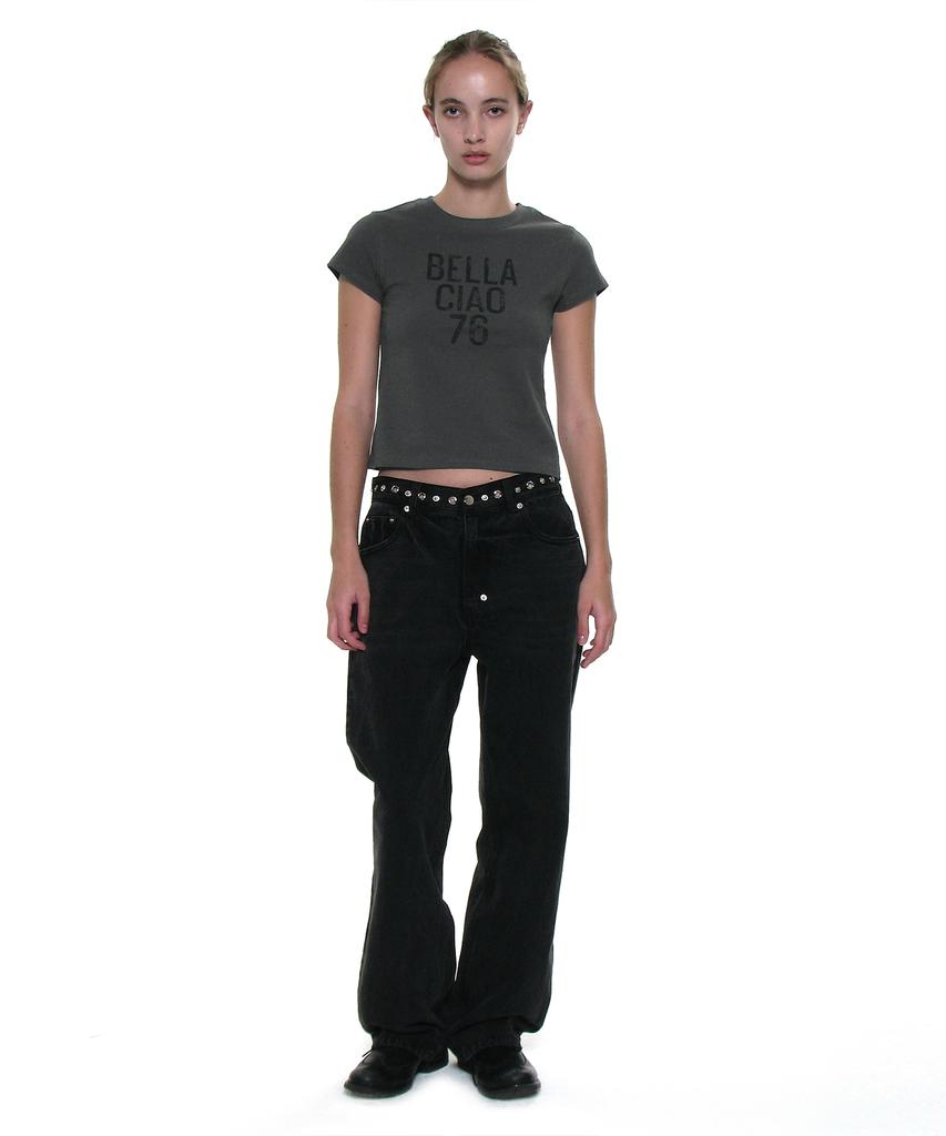 PARTIMENTO WOMEN Ciao Bella 76 Printed Short Sleeve Tee_Charcoal