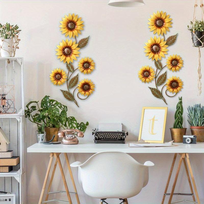 Colorful Metal Sunflower Wall Art, Durable Outdoor Decor for Garden Fence & Yard. 2PCs Set. giallo