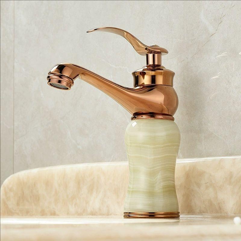 Rose Gold Luxury Bathroom Basin Faucet Single Handle Vanity Sink Mixer water Taps Brass Natural Jade Basin Sink Faucet Chrome