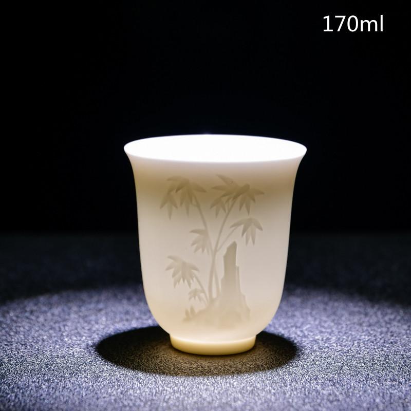 Ceai de ceai din portelan alb chinezesc de mana Bol de ceai in relief tridimensional pentru set de ceai de capacitate mare Accesorii Master Cup