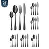 24Pcs Black Gold Western Dinnerware Set Stainless Steel Cutlery Set Fork Knife Spoon Tableware Set Flatware Set Silverware Set