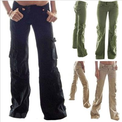 Lässige, sportliche, lockere, ausgestellte Hosen-Overalls für Damen mit mehreren Taschen