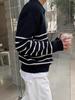 Men's Retro Korean Style Striped Half-Zip Sweater with Lapel