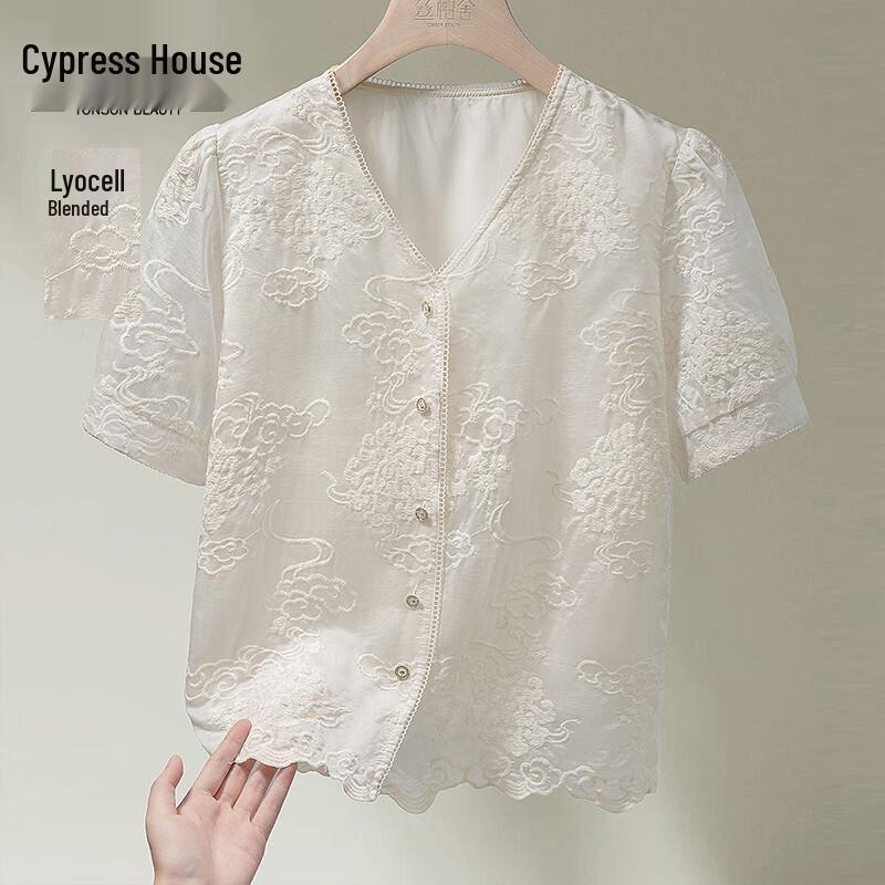 Women s V-Neck Lace Trim Short Sleeve Shirt L