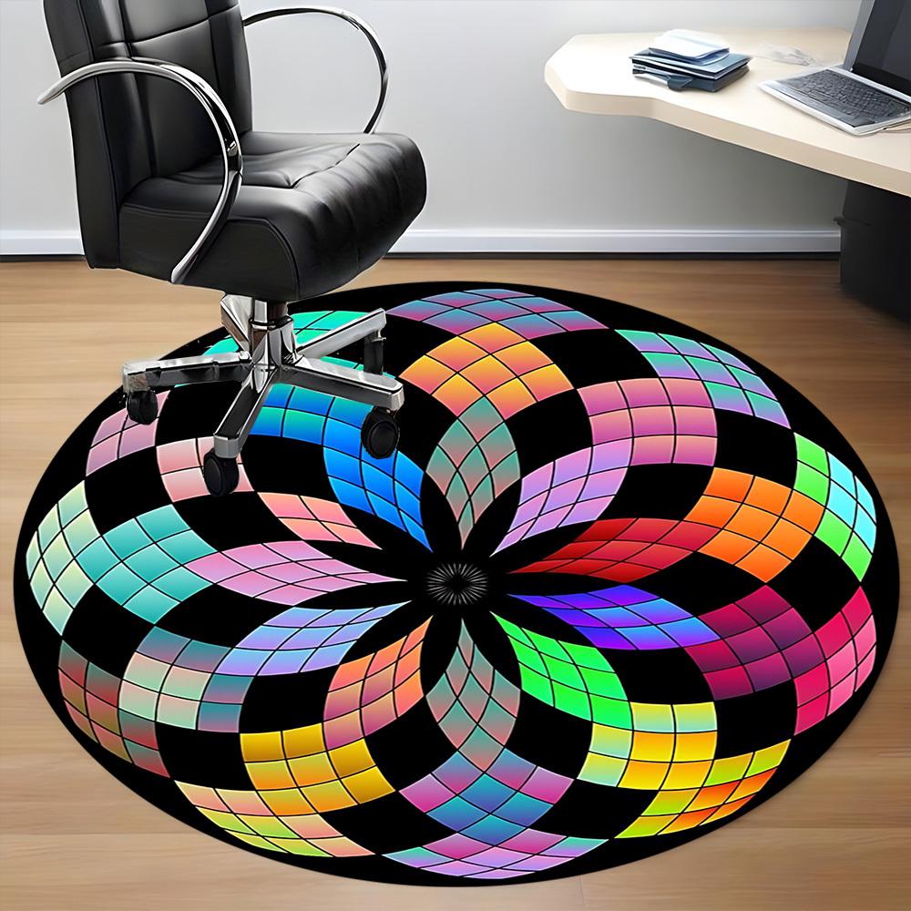 1pc Kaleidoscope Pattern Chair Carpet for Office Non-Slip, Machine Washable Rug for Office, Room - Holiday Decor, Machine Made Yy251016037
