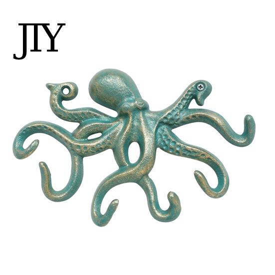 Vintage Marine Decor Cast Iron Octopus Decorative Coat Hook, Wall Mounted Nautical Hand Towel Retro Hanging Hook Rack Holder, Rustic Metal Clothing A