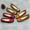 Literary and Handmade Leather Square Head Single Shoes Spring and Summer Four Seasons Flat Bottom Shallow Mouth Bow Soft Cowhide Female Grandma Shoes