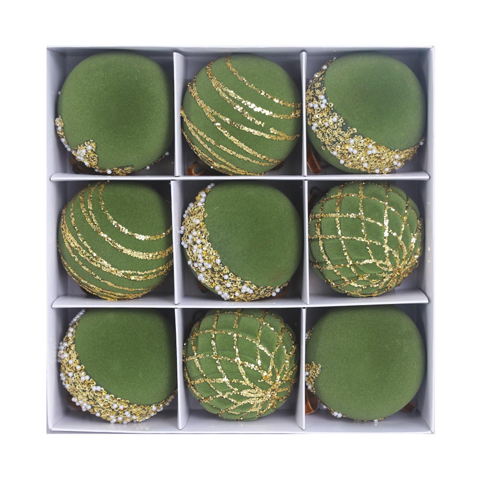 

Lamp-painted Plastic Christmas Tree Decorative Hanging Ornaments, 8cm 9pcs Flocked Christmas Ball Set One Size армія зелений колір