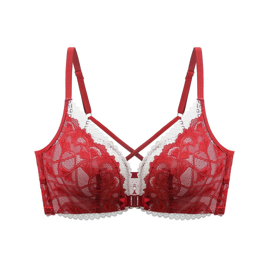 Front Button Bra Sexy Lace Gathering Bra Breast Retraction Anti-sagging Underwear Lace No Steel Ring Beautiful Back Bra