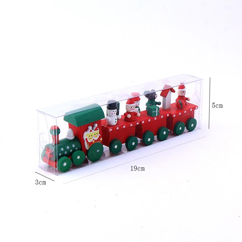 Christmas Wooden Train 4 Section Mini Train Rail Toy Set Creative Train Adornment with Snowman and Bear Desktop Gift for Kids