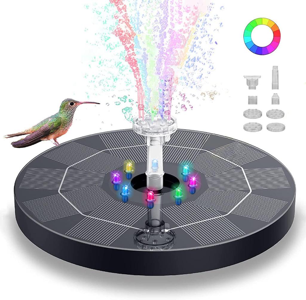Solar Floating Fountain with Battery and LED Lights for Outdoor Ponds