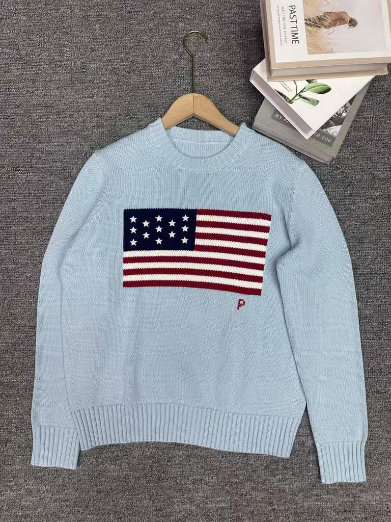 R~L Women's Heavyweight Star Embroidered Crew Neck Sweater - Versatile Autumn/Winter Fashion