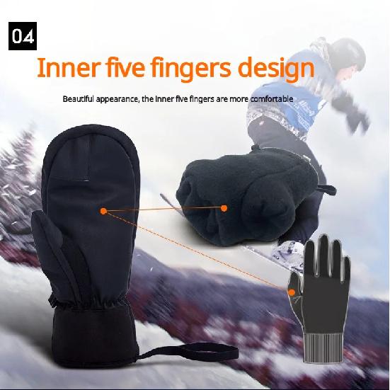 White Adult Double Layer Ski Gloves Winter Snow Gloves With Waterproof & Wear-Resistant With Inner Gloves