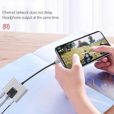 Type-C til Ethernet Lan Netværksadapter Hub Usb C til 3,5 mm Lyd Pd Hurtig Opladning Dockingstation til Bærbar Computer Mobiltelefon Tablet