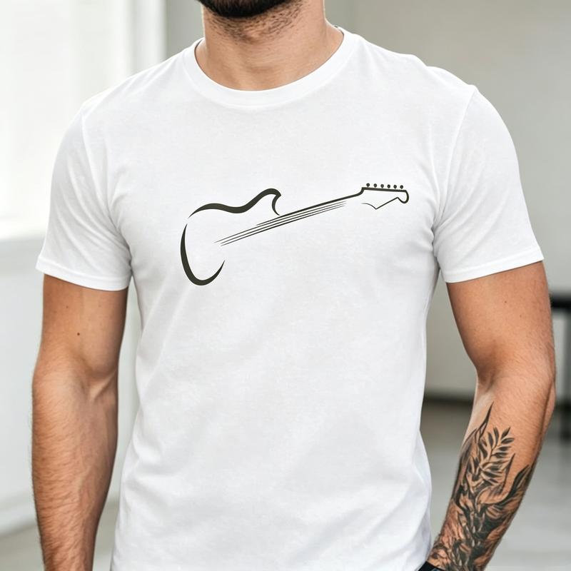 Minimalist Guitar Graphic T Shirt Abstract Line Art Music Print Unisex Soft Cotton Crew Neck Short Sleeve Trendy Casual Tops