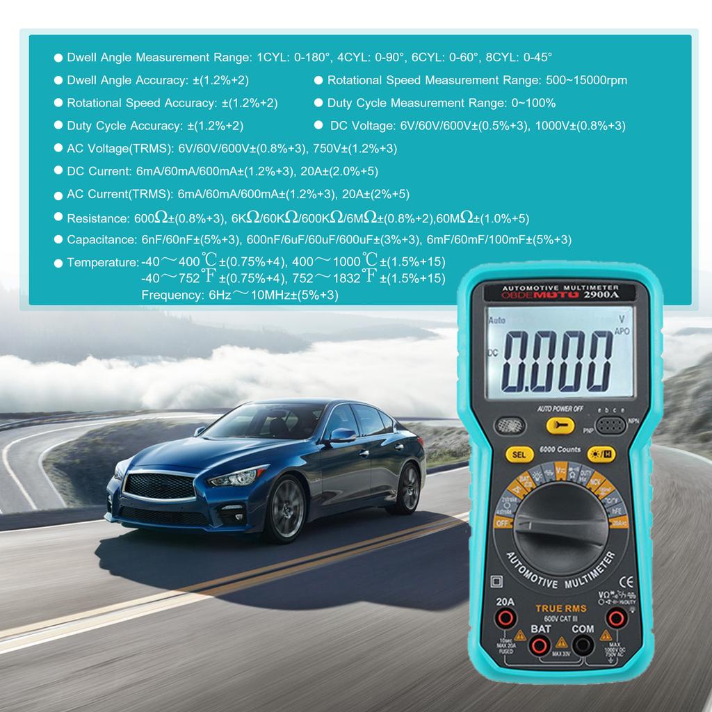 6000 Count LCD Digital Automotive Multimeter True RMS Universal Tester with Flashlight