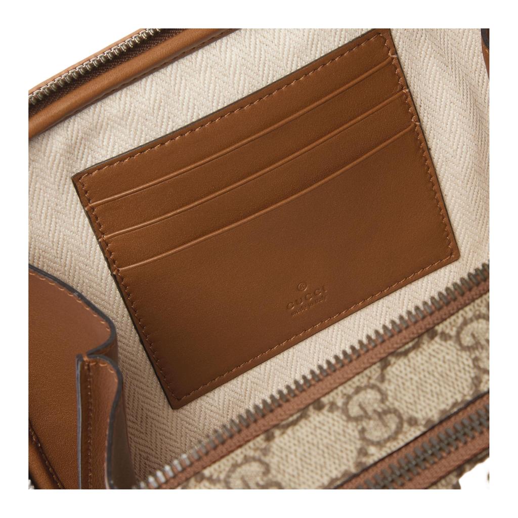 Gucci GG Emblem Logo Print Adjustable Shoulder Strap Fabric Mini Shoulder Bag Men Shoulder Bag Beige Dark-Brown 821217-FAED3-9786