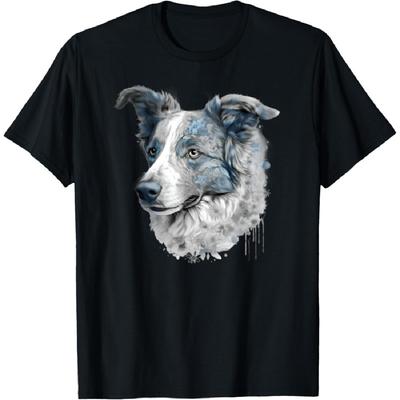 Blue Merle Border Collie Floral Portrait T-Shirt