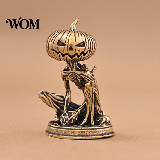 Wear Resistant Brass Craft Solid Pumpkin Monsters Figurine, Distressed Statue, Vintage Skeleton Compact Desk Ornaments Sculpture for Halloween