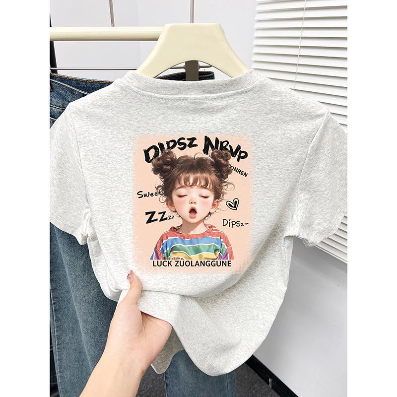 

Summer 2024 New Women s Slimming Short Sleeve T-shirt with Cartoon Girl Print 2XL серый/белый
