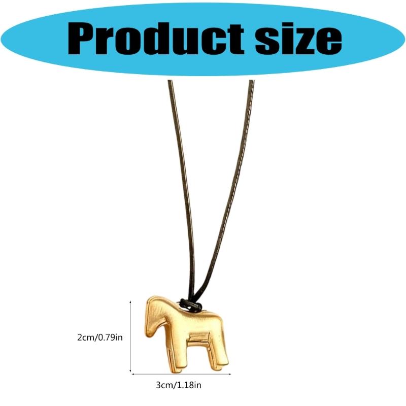 Soft Leather Cord Necklace Featuring Detailed Horse Charm Fashionable for Women