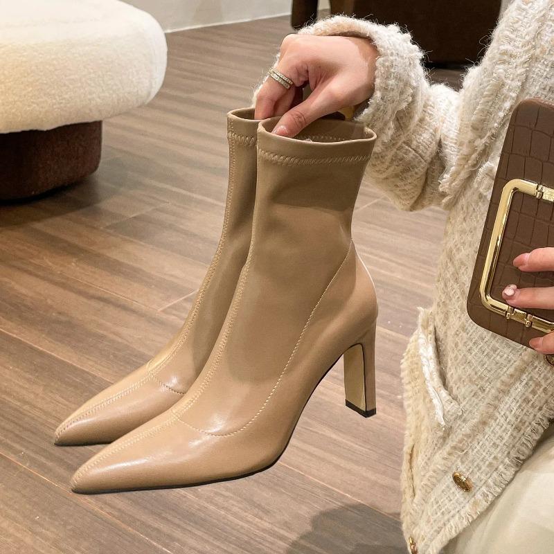 Fashion Women Ankle Boots Fashion Pointed Toe Ladies Elegant Short Boots Square High Heel Autumn Winter Women's Shoes 2024