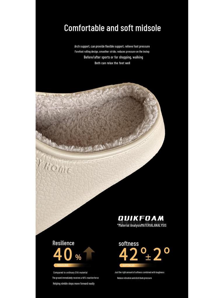 Women's & Men's Fleece-Lined Waterproof Cotton Slippers, Warm Indoor/Outdoor EVA Plush Winter Shoes