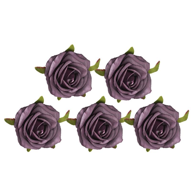 5pcs White Roses Silk Artificial Flowers Heads for Wedding Home Cake Birthday Party Decoration Fake Scrapbook Wreath Accessories