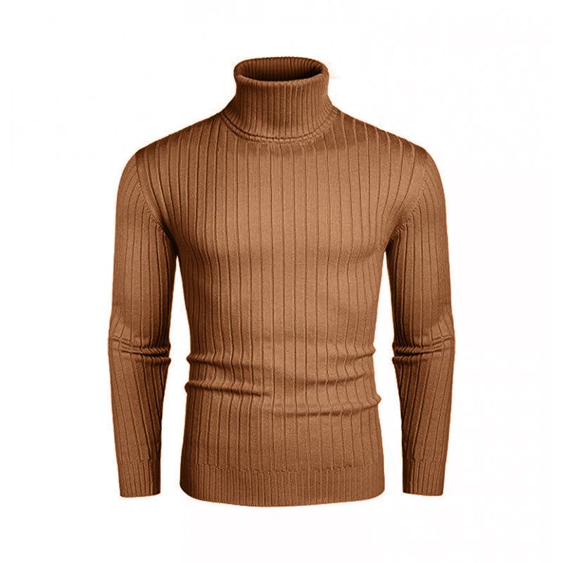 Men's Autumn/Winter Vertical Stripe High Neck Sweater - Slim Fit Warm Pullover Knitwear