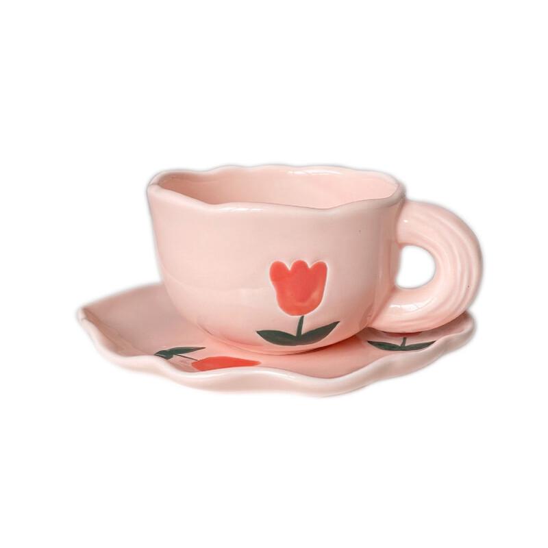 Creative Hand-Pinched Ceramic Coffee Cup Set with Tulip Design