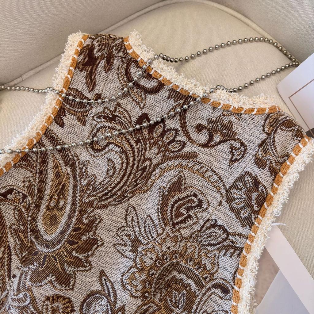 Nový Retro Národný Štýl Kvetinový Kardigán Vesta Dámska Móda Výšivka Skrátená Vesta Vintage Výstrih do V Bez Rukávov Dámske Vrchné Oblečenie Elegantná Vesta Topy