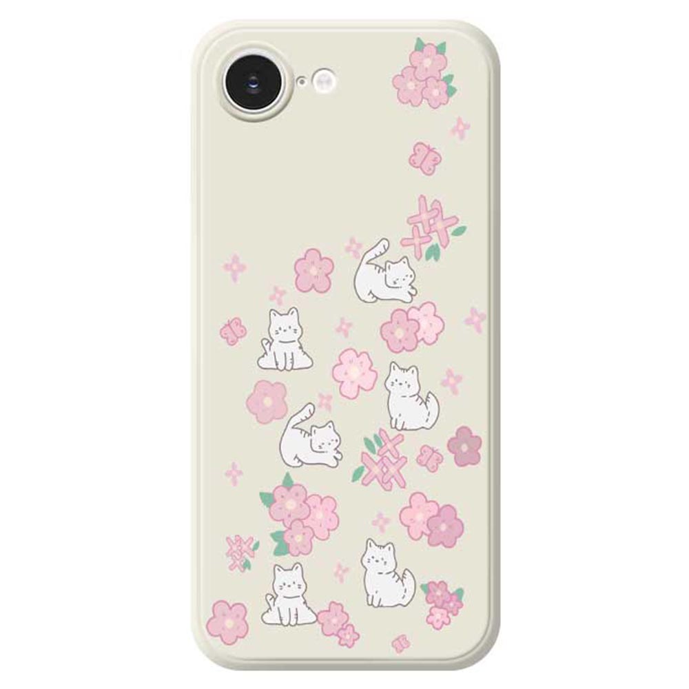 

Чехол для iPhone 16e Милый кот Игра в саду Принт Прямой край TPU Задняя крышка телефона Beige