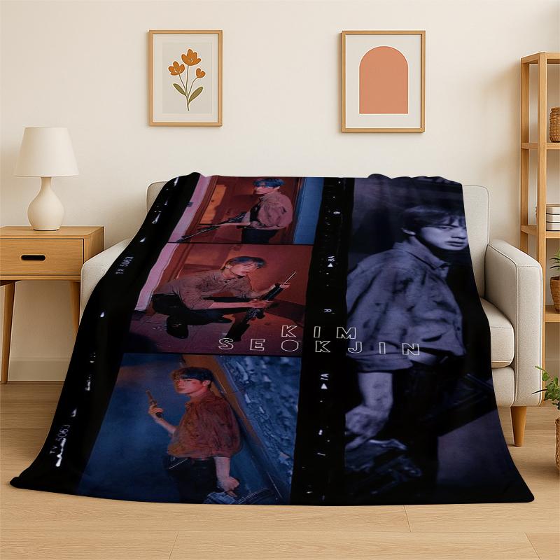 Kpop BBTS Kim Seok Jin Singer Flannel Blanket Soft Warm Throw Blanket for Bedroom Living Room Bed Travel Camping Picnic Gift