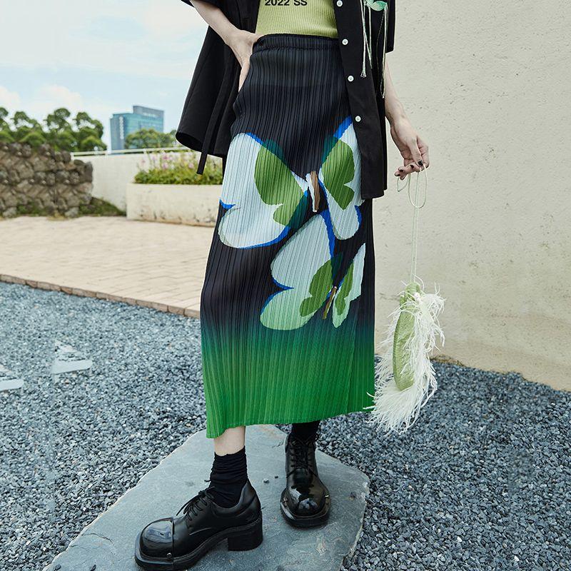 Fashion Printed Pleated Skirt with Side Slit Design for Women's Clothes