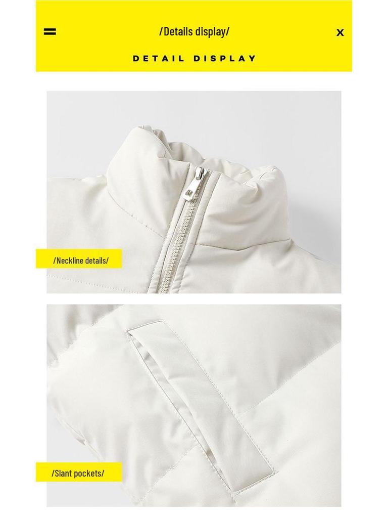 Unisex Solid Color Padded Winter Jacket - Trendy, Warm Loose Fit with Stand Collar.