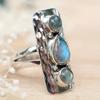 Vintage Inlaid Blue Stone Women's Ring Ethnic CopperColor Hand Carving Daily Wear Party Jewelry Anniversary Gift