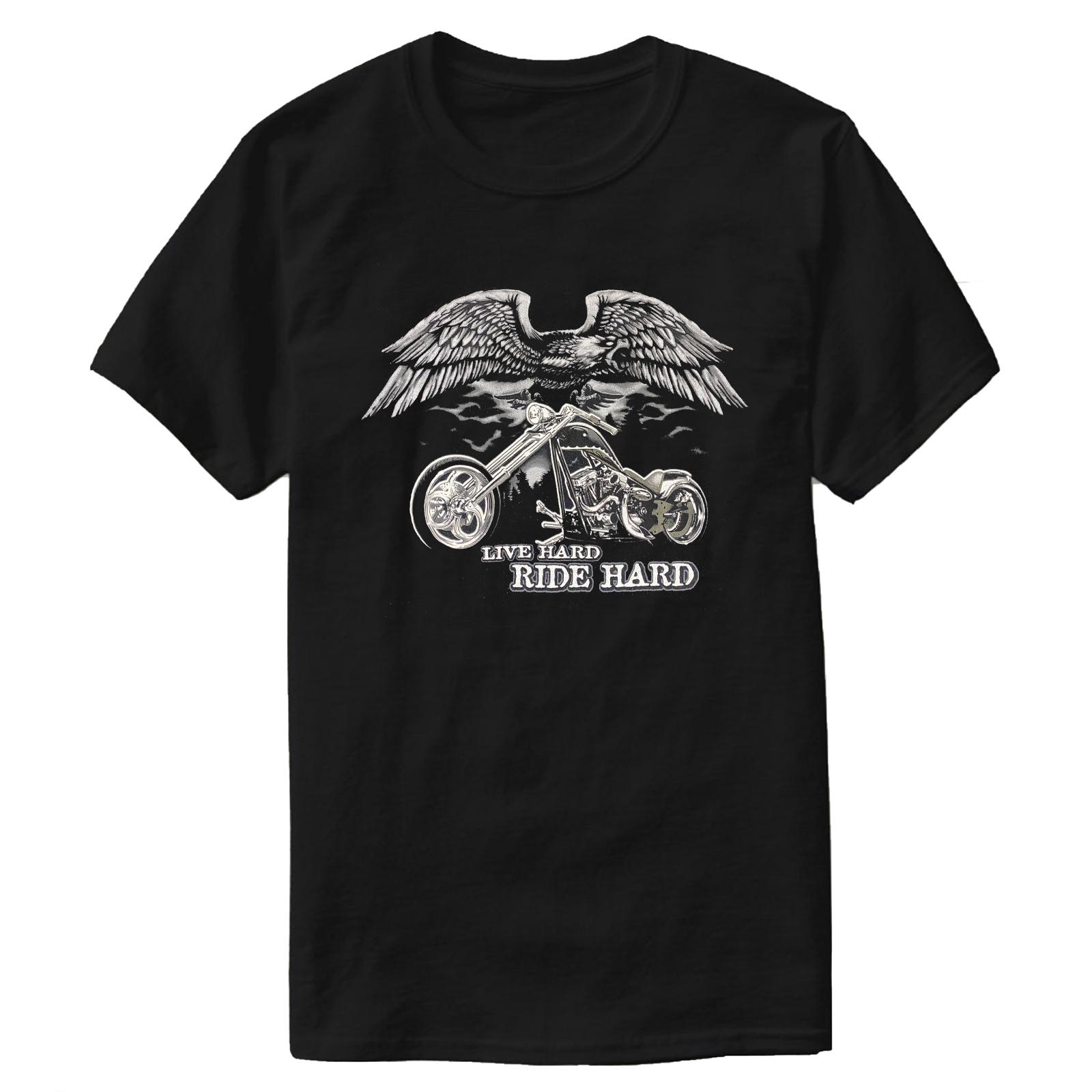 

National Heritage Live Hard Ride Hard Eagle Motorcycle T-Shirt 100% Cotton O-Neck Short Sleeve Summer Casual Mens T-shirt - M... S