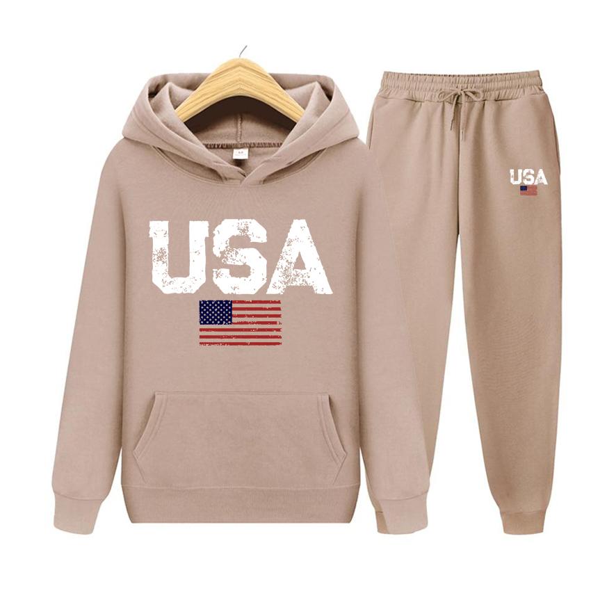 

Американский костюм США, толстовка, комплект из двух предметов, толстовка с капюшоном, женская толстовка, осенняя мужская толстовка + брюки, комплекты S