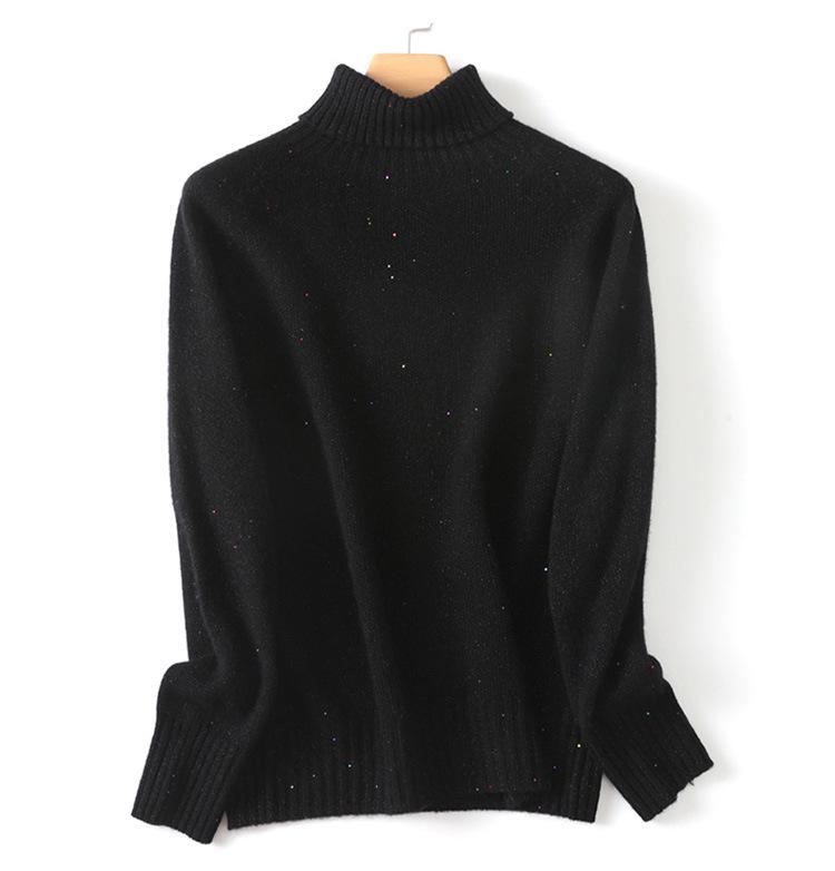 High-End 100% Wool Turtleneck Sweater with Sequins - Autumn/Winter Collection