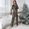 Damen Pyjama Set Herbst Winter 2-teiliges Lounge Set Langarm Oberteil und Hose Lockeres Pjs Set Weihnachtsthema Nachtwäsche