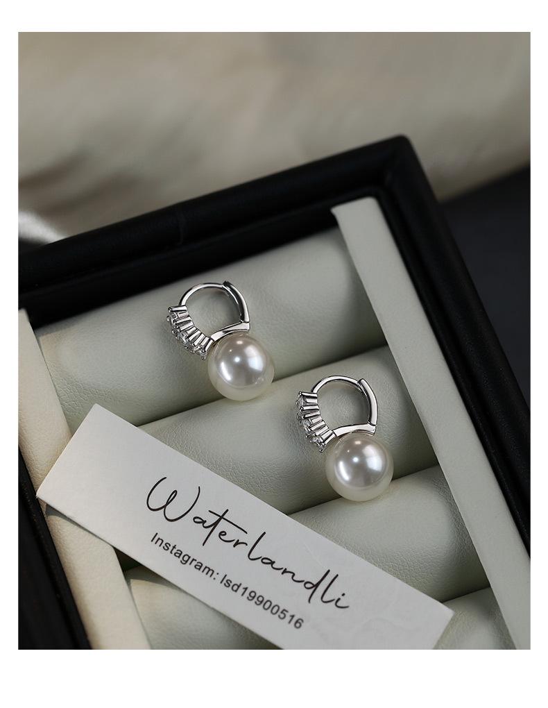 925 Sterling Silver Pearl Earrings with Zircon Studs - Elegant Women's Luxury French Socialite Earrings & Ear Cuffs