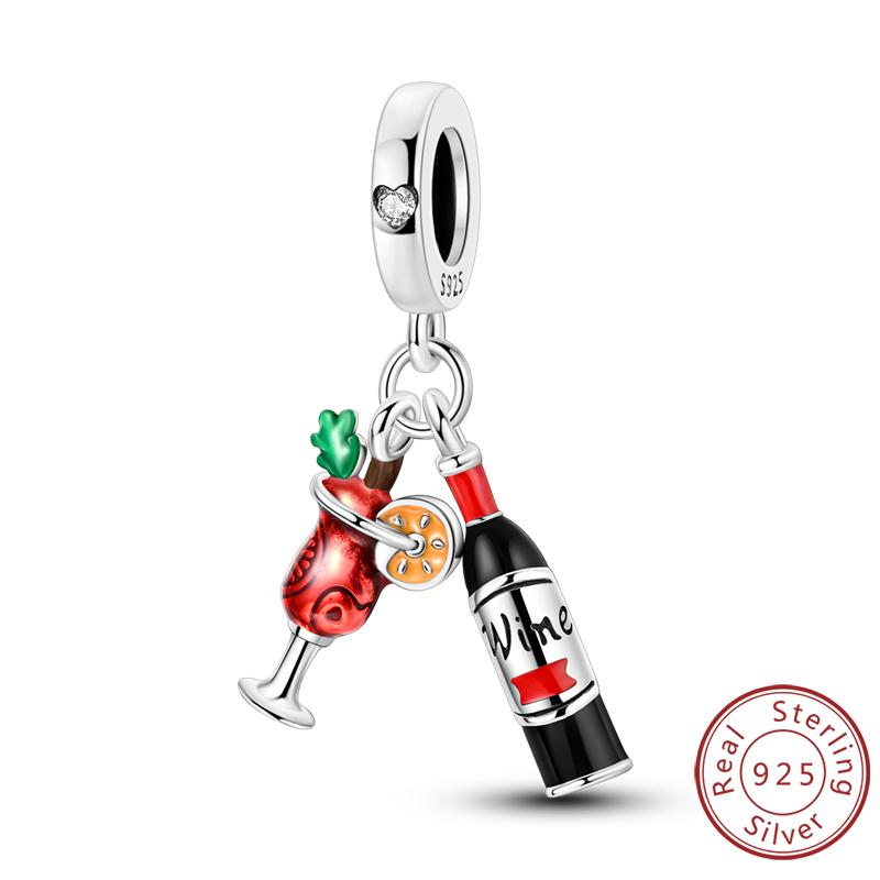 Red Series Charms Beads Pendan Copper Suitcase Red Wine High Heels Cherry Charm Fit Original Bracelet Woman Jewelry